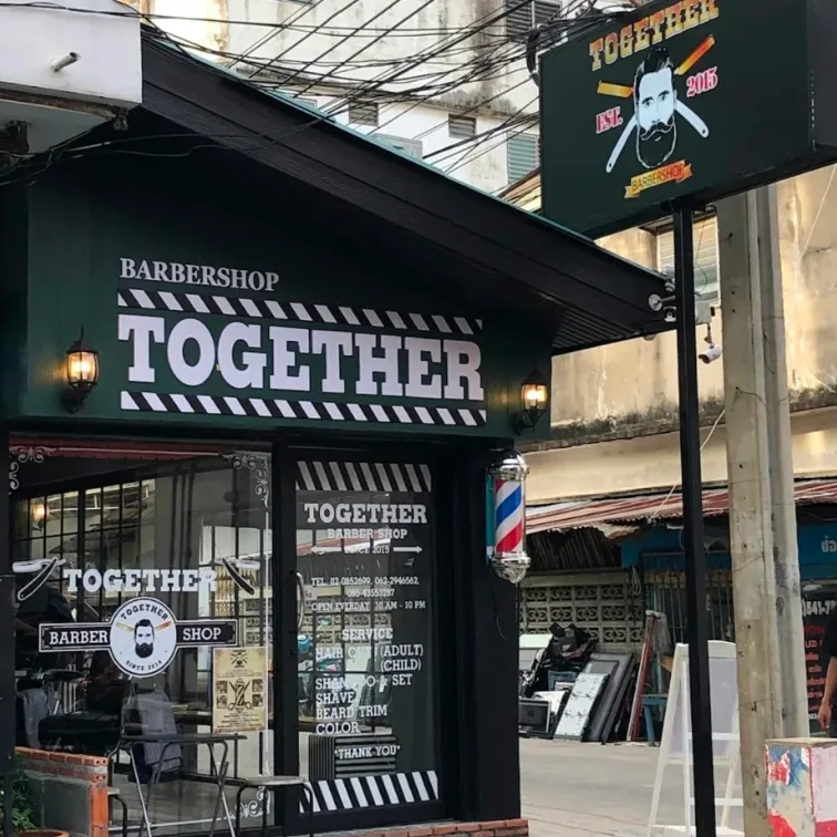 Together #4 Chatuchak in Bangkok with its green Together Barbershop front